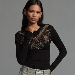 Anthropologie Black Embellished Blouse